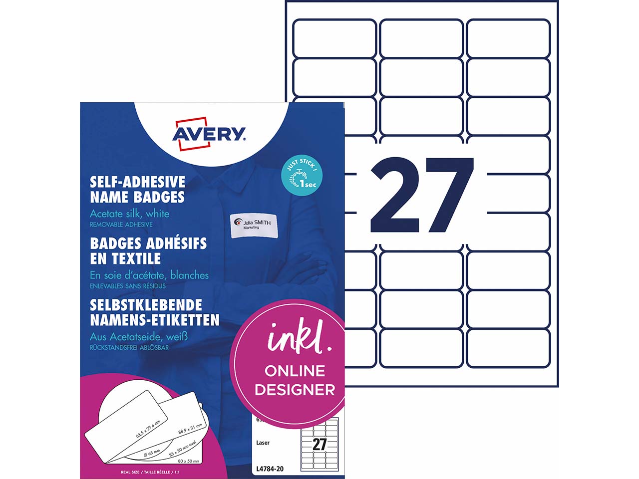 Avery Zweckform Selbstklebende Namens-Etiketten Laser "L4784" 540 Stk. 63,5x29,6mm, weiß