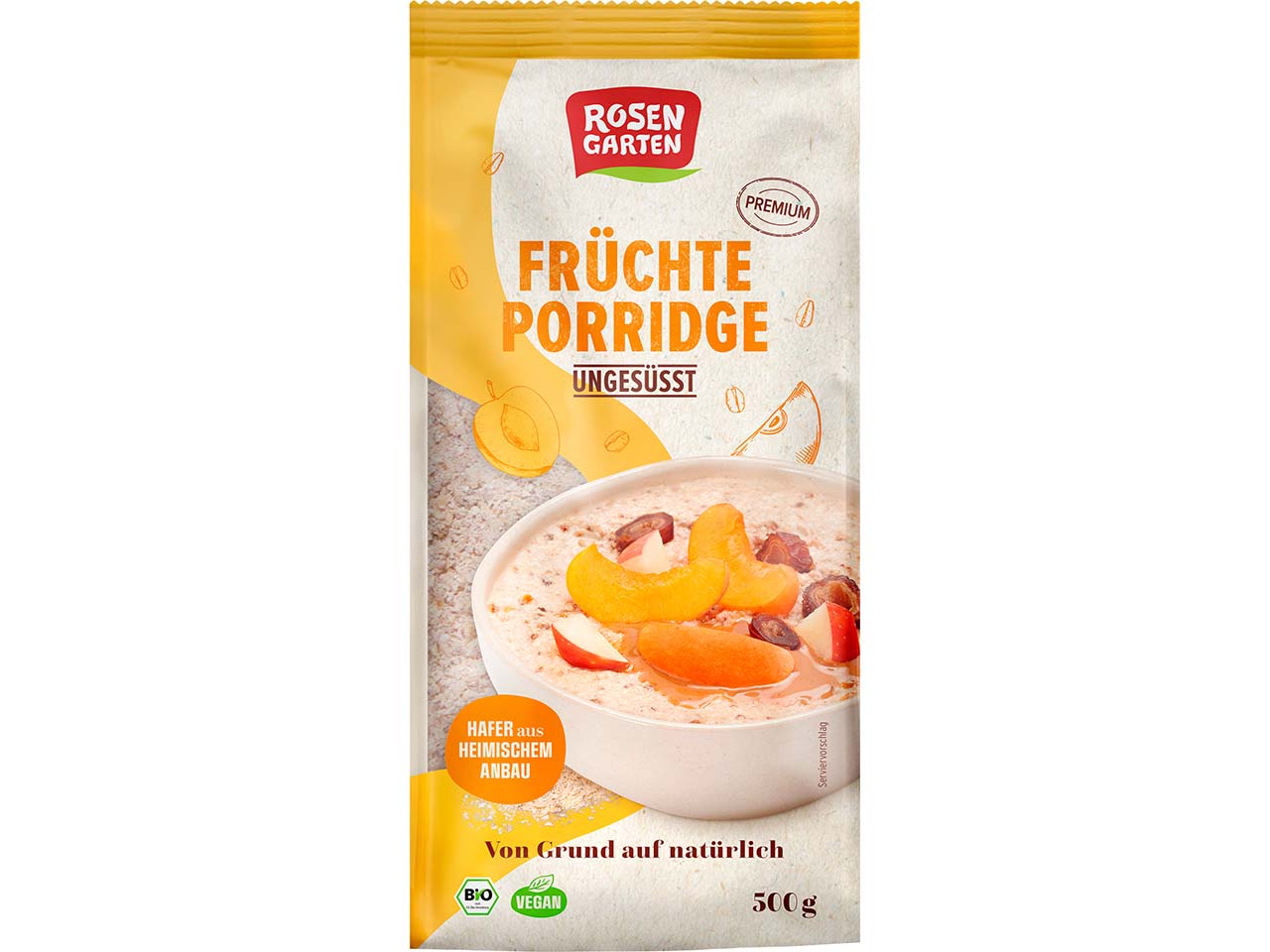 ROSENGARTEN Bio-Früchte-Porridge, ungesüßt, vegan, 500 g