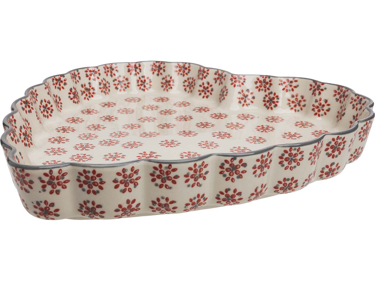 tranquillo Quicheform "REETRO" in Herzform aus Steinzeug, 26 x 26 x 4 cm, rot/creme