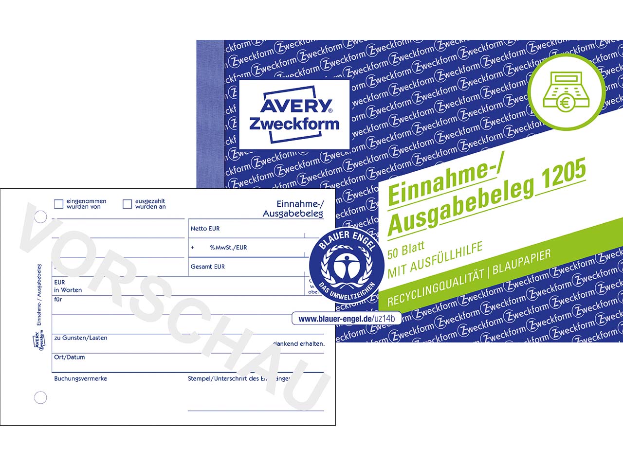 Avery Zweckform Recycling Formularbuch '1205' Einnahme-Ausgabebeleg