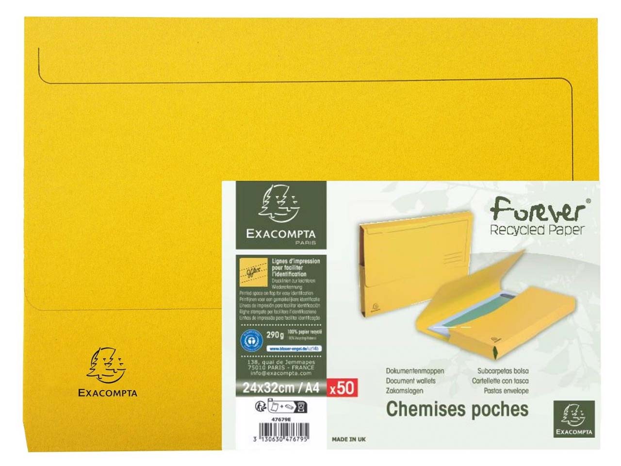 50 Exacompta Aktenmappen "Forever" mit Verschlusskappe, 290 g/m², DIN A4, gelb