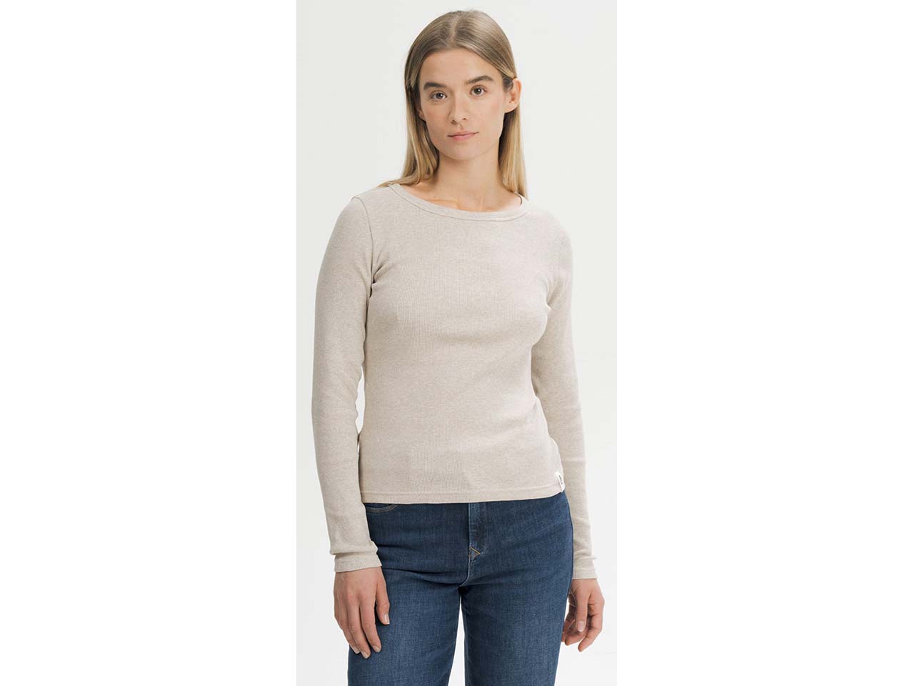 MELA Bio-Damen-Langarmshirt 'MEHAR' mit Rundhalsausschnitt, kiesel melange, Gr. S