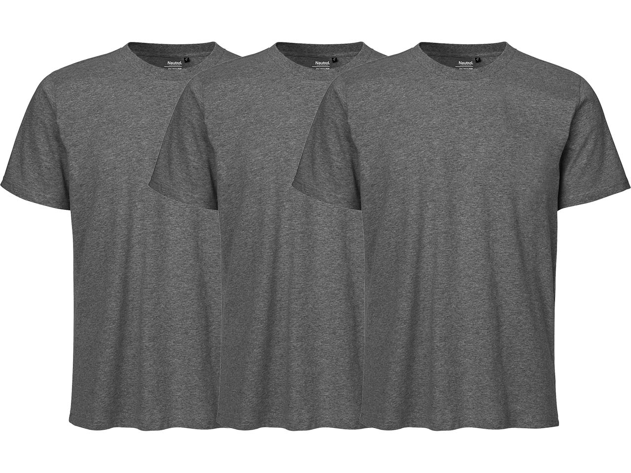 Neutral 3er-Pack Bio-Unisex-T-Shirt mit Rundhalsausschnitt, dark heather, Gr. M