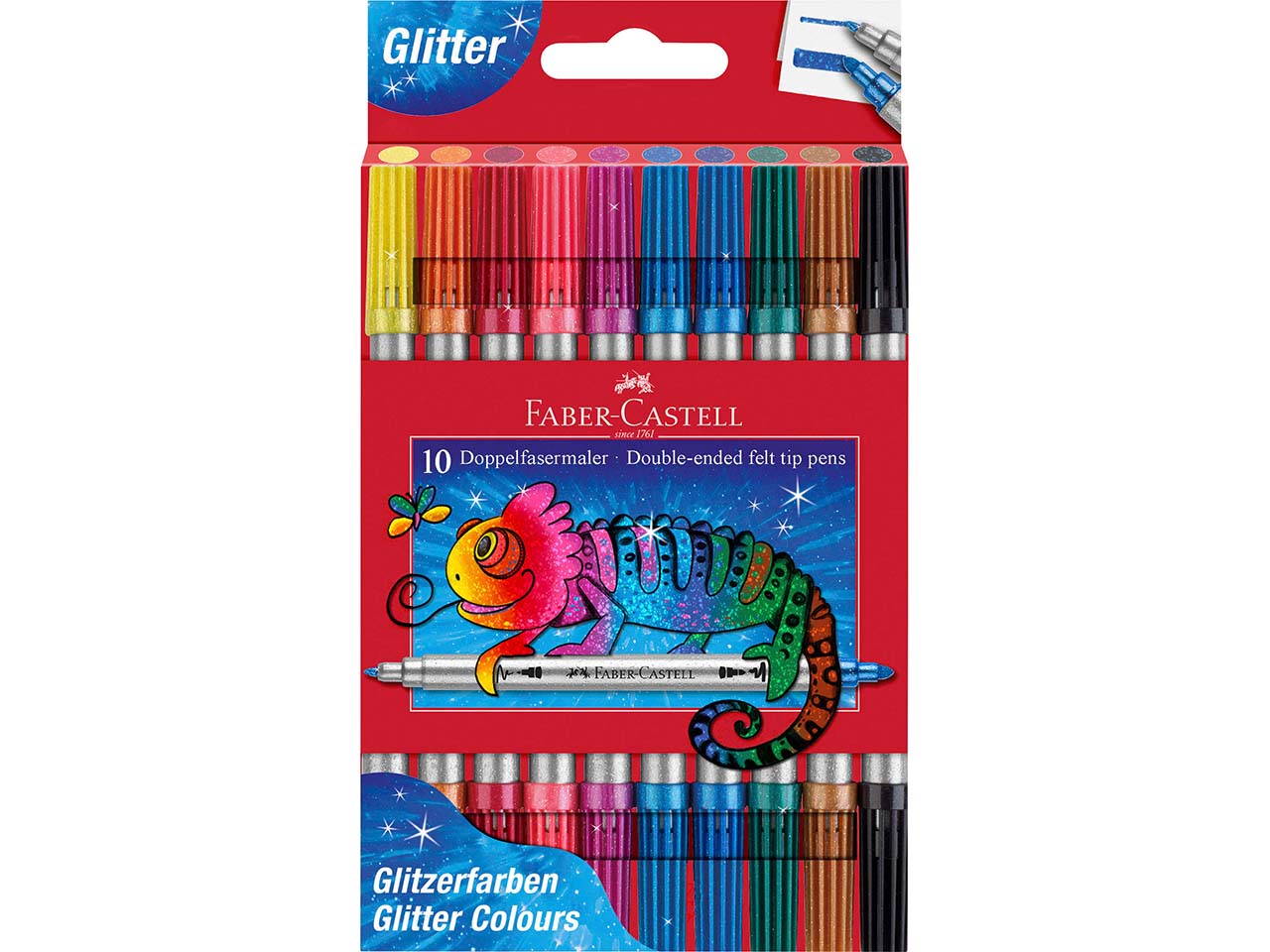 Faber-Castell Doppelfasermaler Glitzer 10er Etui, farbig sortiert