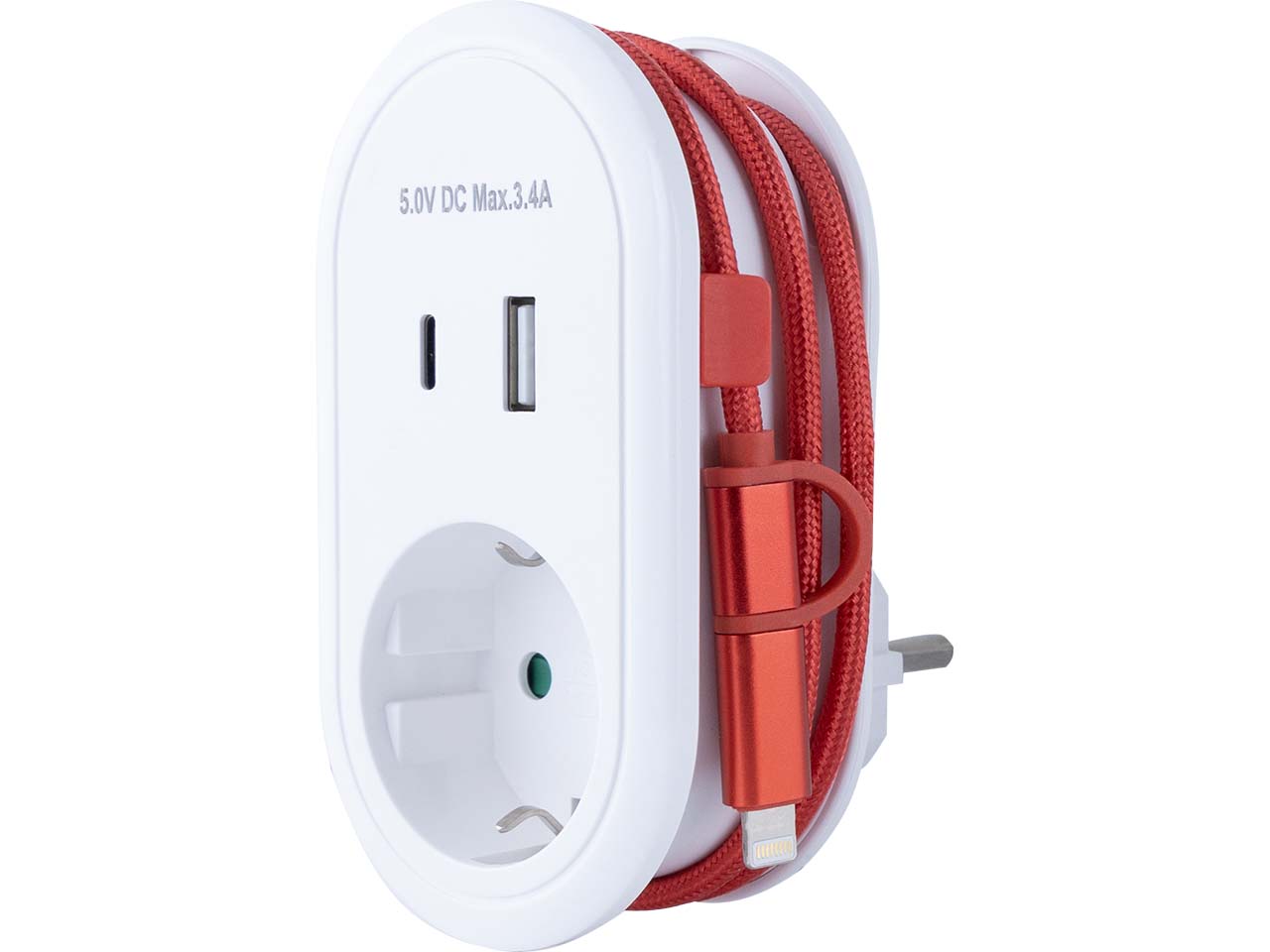 REV USB-Ladegerät "Combi" mit USB-A, USB-C, Ladekabel 60 cm, weiß/rot