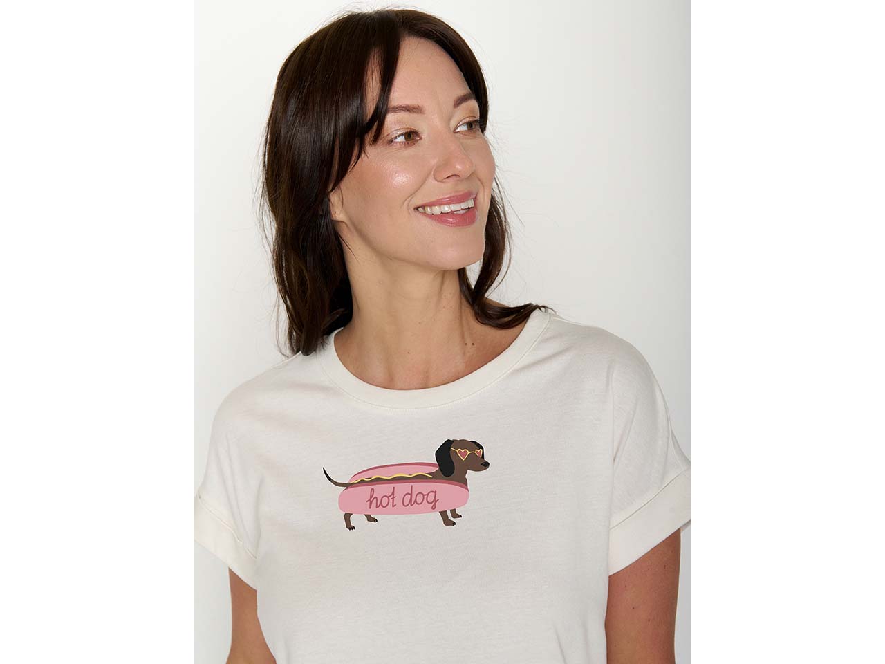 GREENBOMB Bio-Damen-T-Shirt "Hot Dog" mit abgesetzten Ärmeln, moonstone, Gr. S