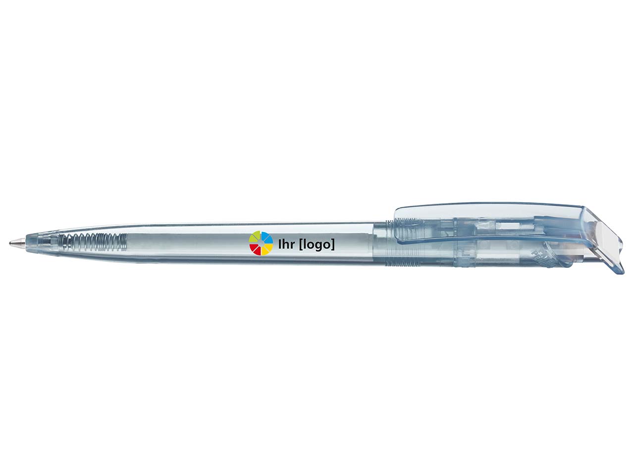 uma Kugelschreiber 'recycled PET-Pen' transparent mit buntem Clip, weiß