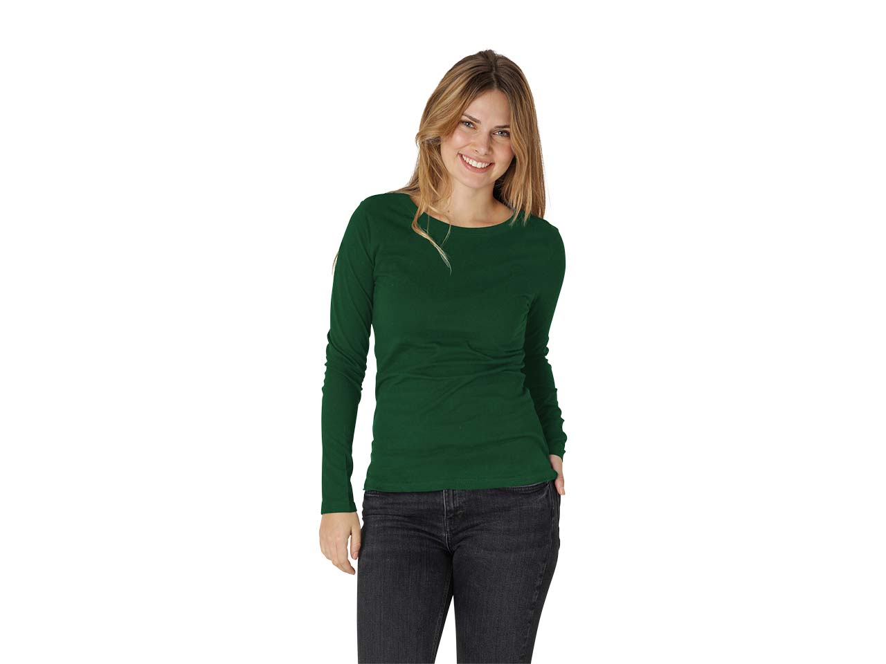 Neutral 2er-Pack Bio-Damen-Langarmshirt mit Rundhalsausschnitt, bottle green, Gr. L
