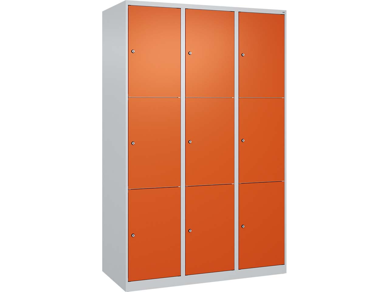 C+P Schließfachschrank Classic PLUS, 9 Fächer, 1850x1200x500mm, Lichtgrau/Reinorange