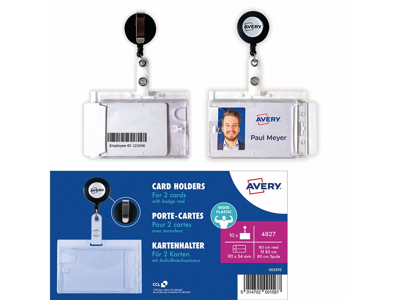 Avery Zweckform 10 Kartenhalter für 2 Karten mit Aufrollmechanismus, 90 x 54 mm