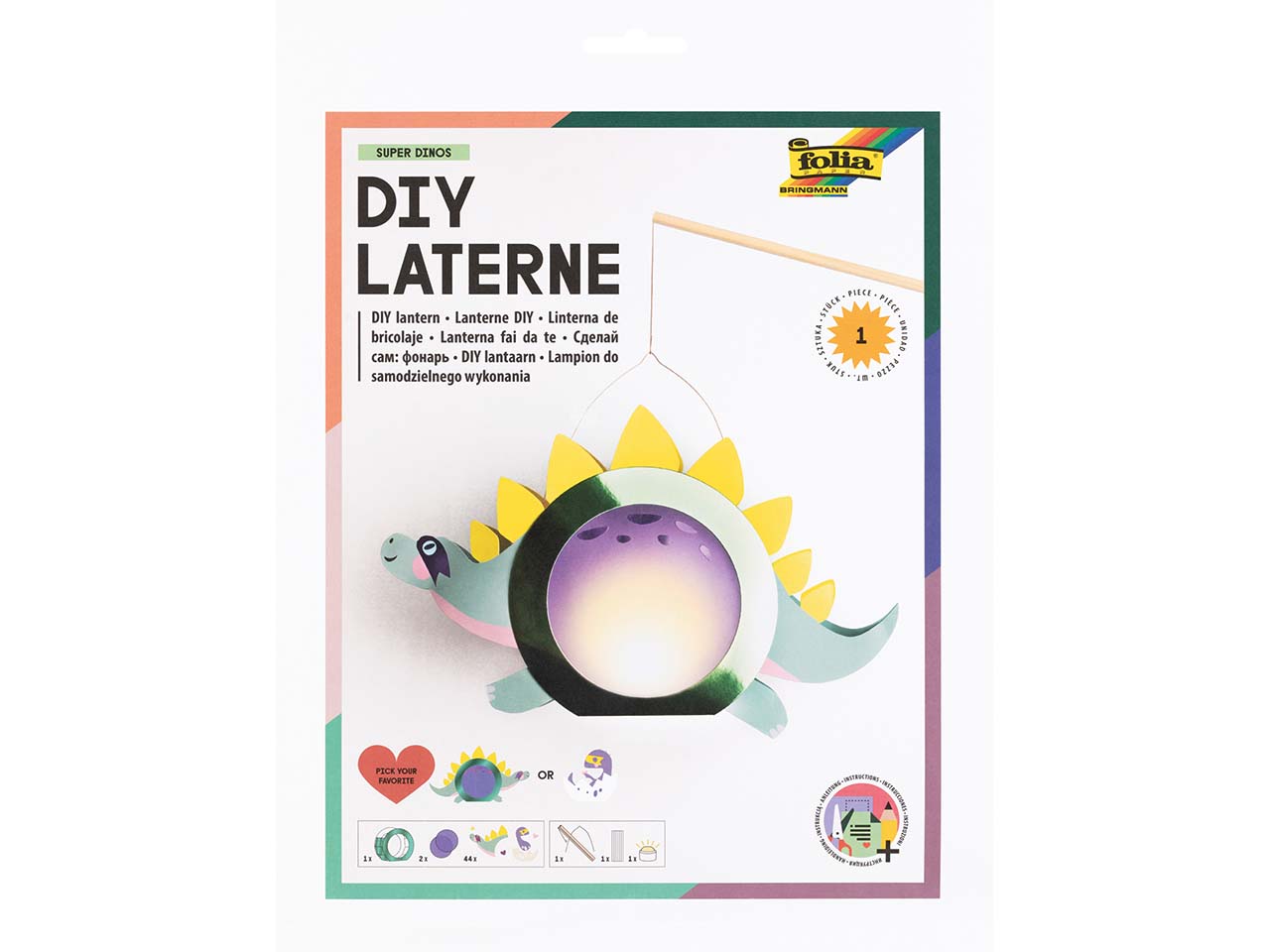 folia DIY-Laternen-Bastelset "Super Dinos" mit LED-Licht, Dinosaurier-Motiv