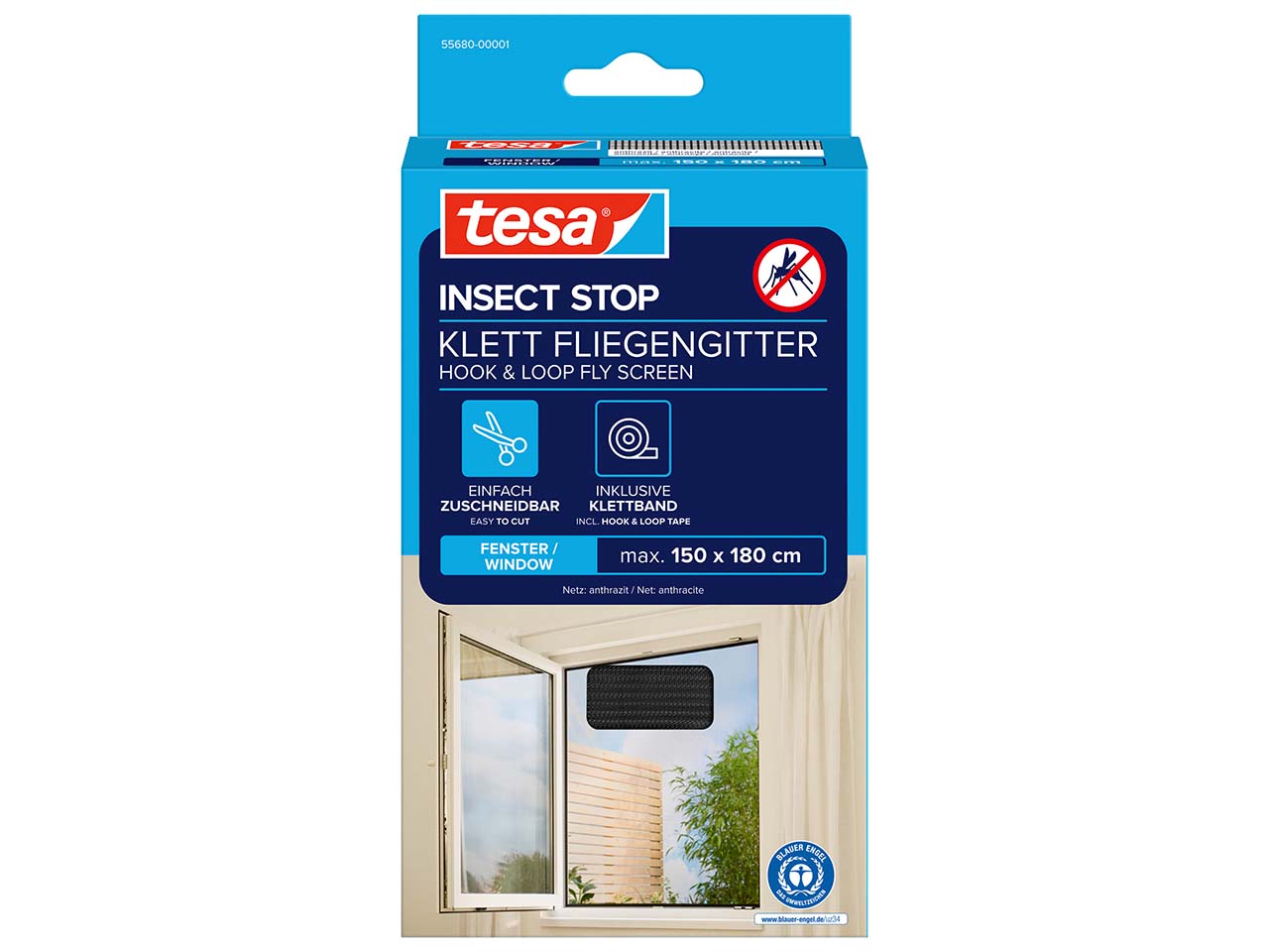 tesa Fliegengitter "Standard" für Fenster 150 x 180 cm, anthrazit