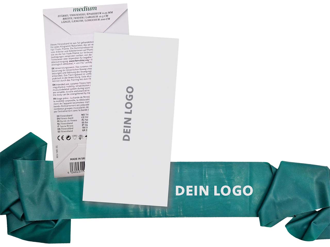 Fair Squared Fitnessband inkl. 1-farbigem Aufdruck + Verpackung 4-farbig, 200 cm
