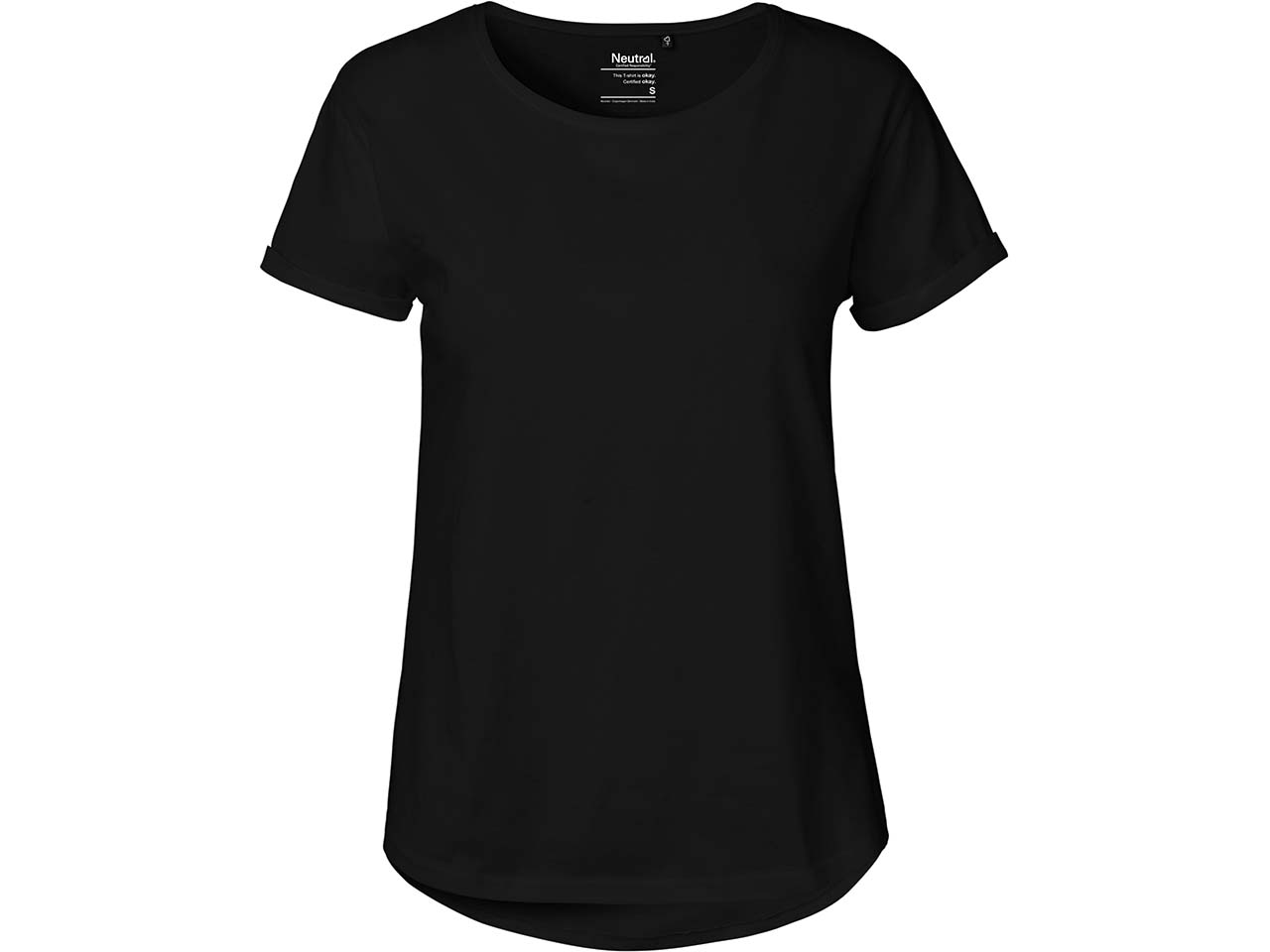 Neutral Bio-Damen-T-Shirt mit Roll-Up-Ärmeln, schwarz, Gr. M
