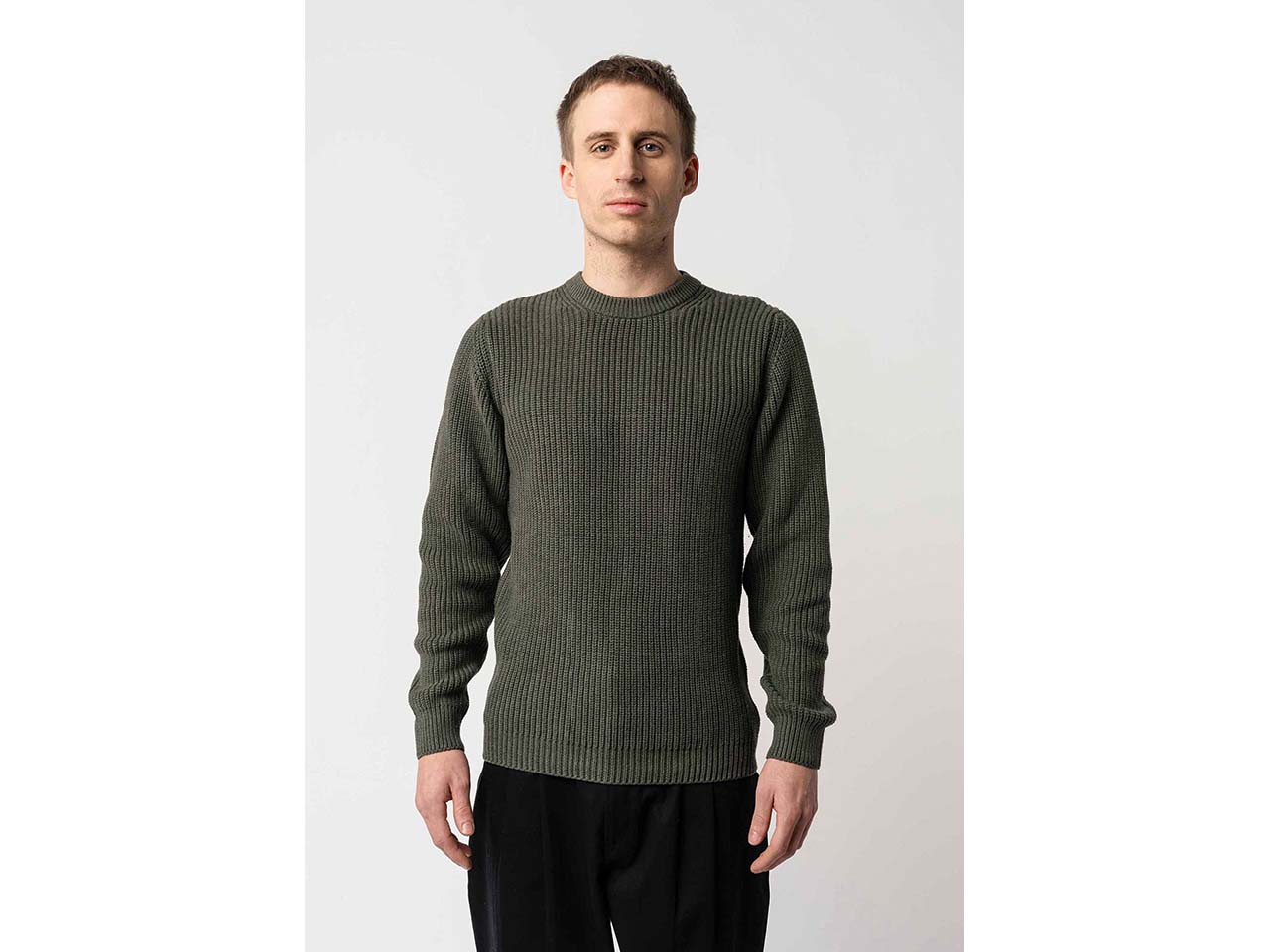 MELA Bio-Herren-Strickpullover 'RAVI' mit Rundhalsausschnitt, grün melange, Gr. XL