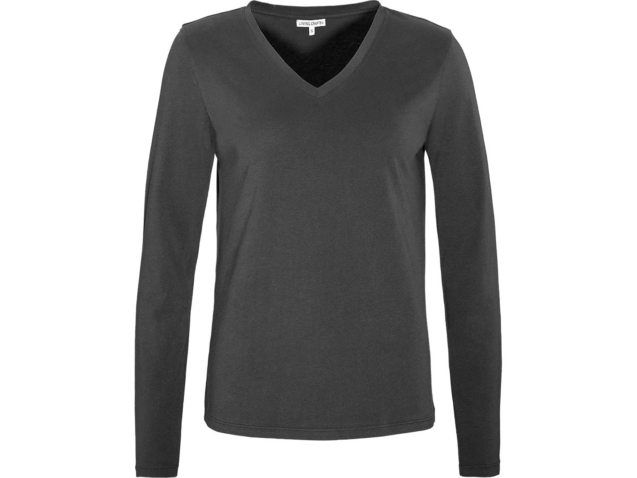 Living Crafts Bio-Damen-Langarmshirt 'TARANA' mit V-Ausschnitt, black, Gr. L