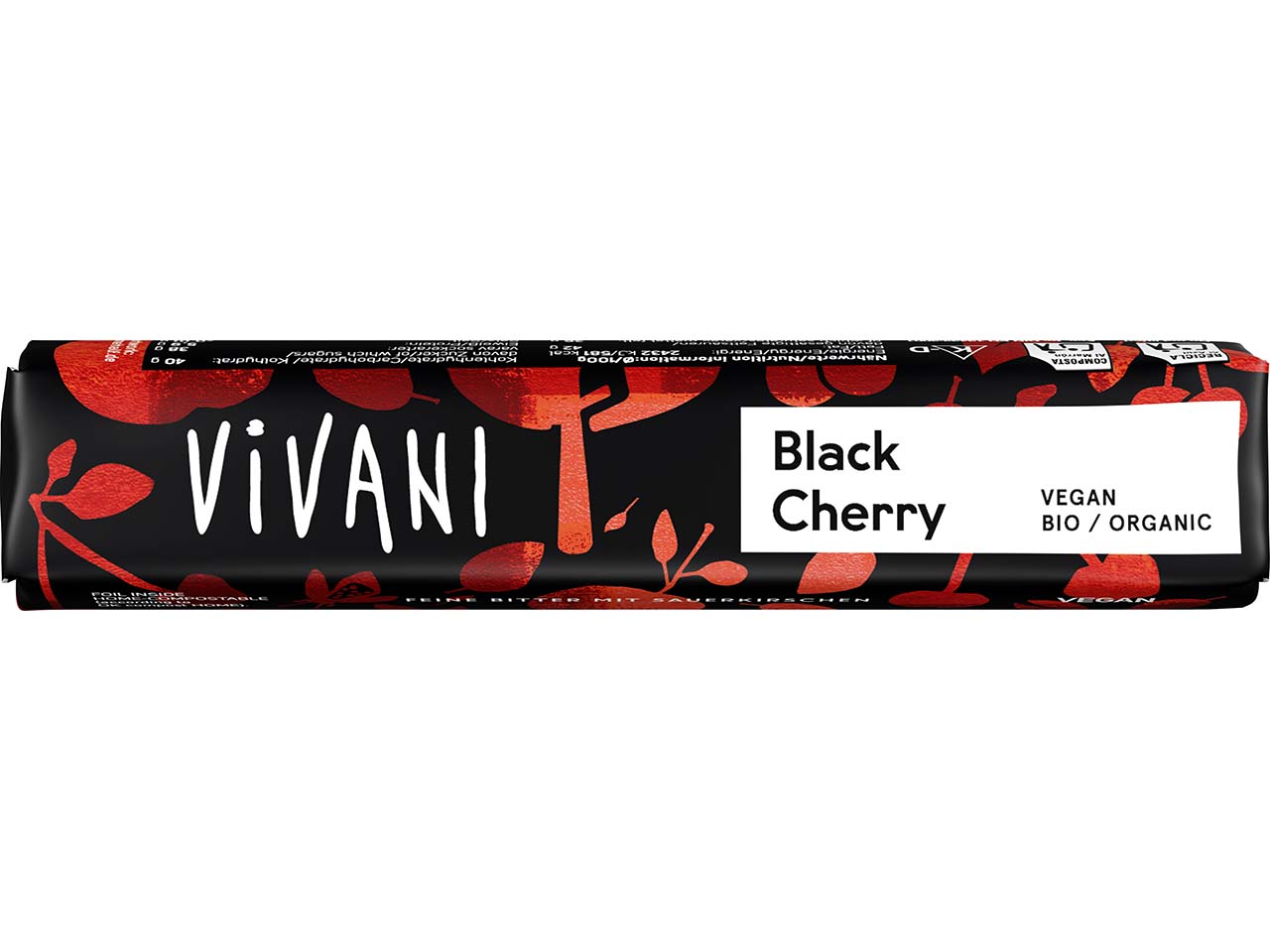 VIVANI Bio-Schokoriegel "Black Cherry", vegan, 35 g