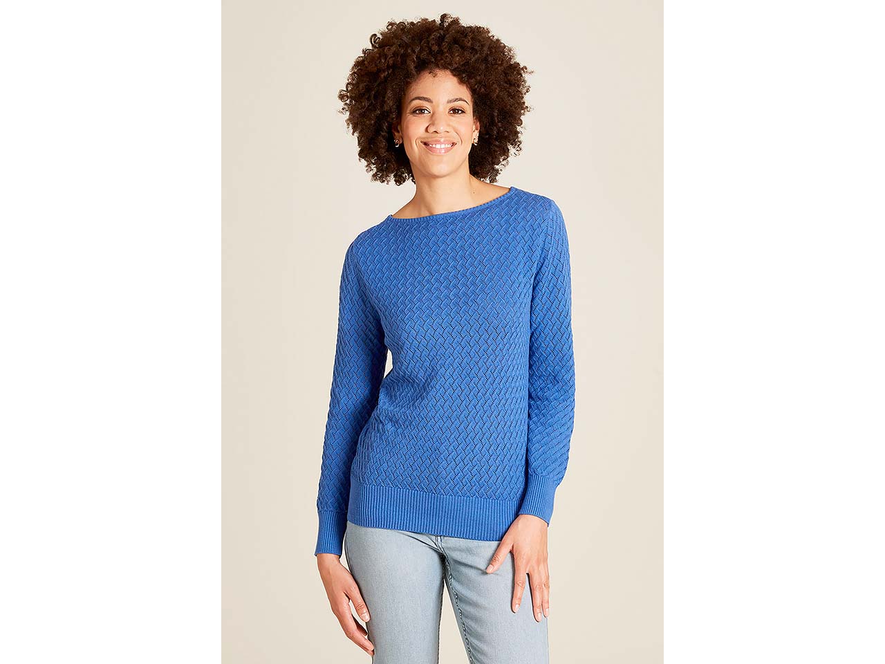 tranquillo Bio-Damen-Strickpullover mit tiefem Rückenausschnitt, dazzling blue, Gr. L