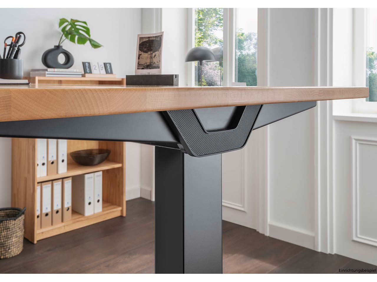 memo Höhenverstellbarer Schreibtisch "Sit-Up 3.0" schwarz, Eiche massiv, 150 x 80 cm