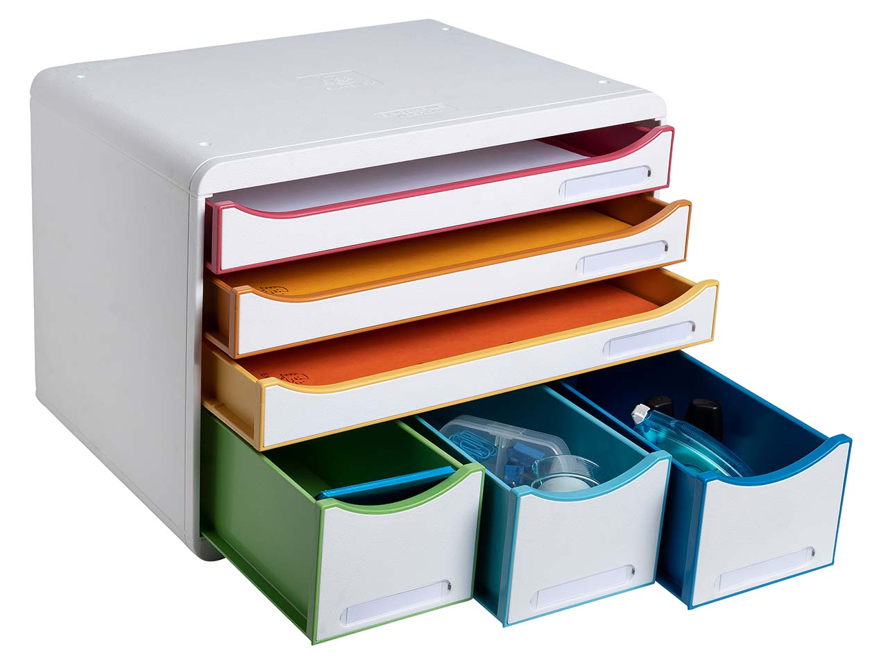Exacompta Schubladenbox Storebox "Black Office" DIN A4+, 6 Schubladen, weiß/harlekin