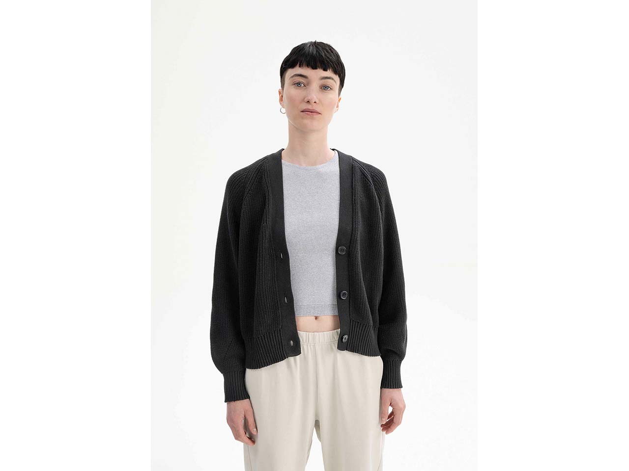MELA Bio-Damen-Rippstrick-Cardigan 'BHUMA' mit Raglan-Ärmel, schwarz, Gr. L