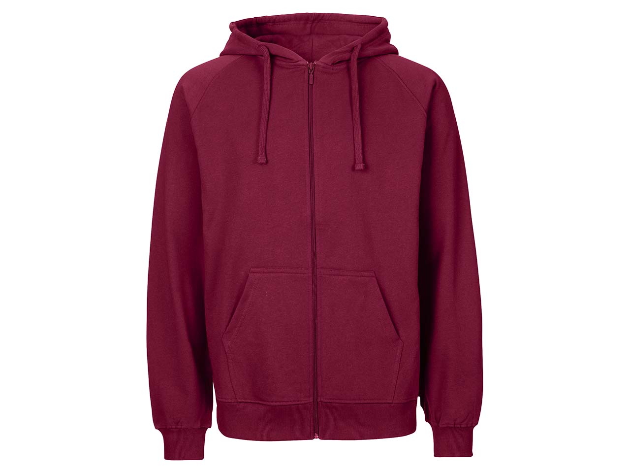Neutral Bio-Herren-Sweatjacke mit Kapuze bordeaux, Gr. 3XL