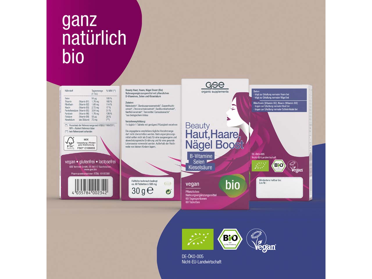 GSE Bio-Tabletten "Beauty" Haut, Haare, Nägel Boost, 60 Stück