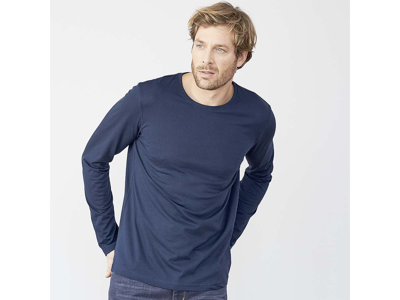 Living Crafts Bio-Herren-Langarmshirt "FRANK" mit Rundhalsausschnitt, navy, Gr. XL