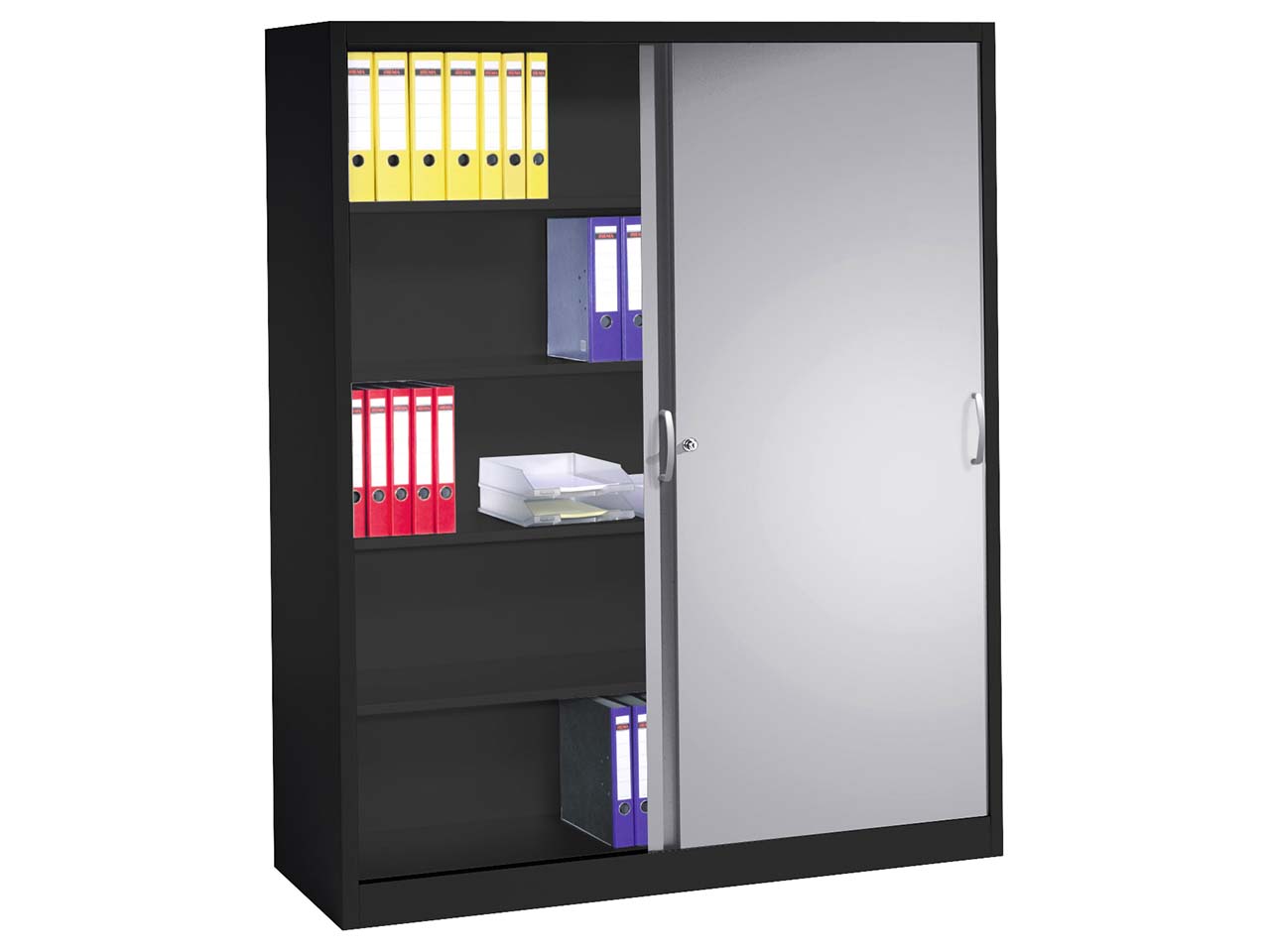 Schiebetürenschrank aus Stahl 120 cm breit anthrazit/alusilber  T 50  H 195