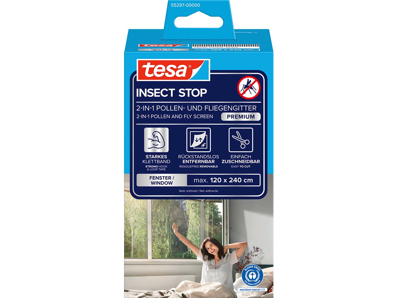 tesa Pollen und Fliegengitter "Premium" 2-in-1, 120 x 240 cm, anthrazit