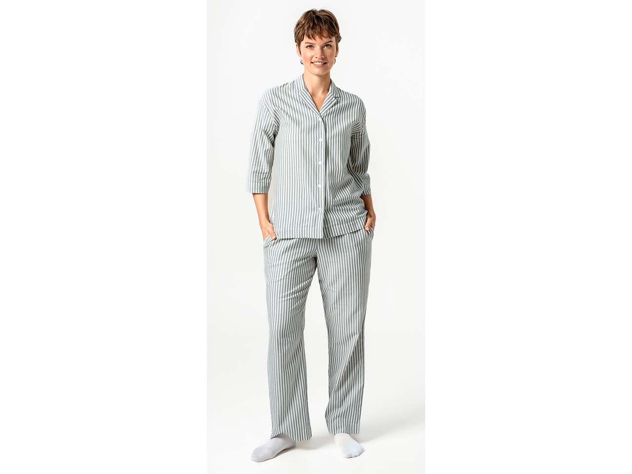 Living Crafts Bio-Damen-Pyjama "TRACEE" mit 3/4-Arm, sage/cream, Gr. 40