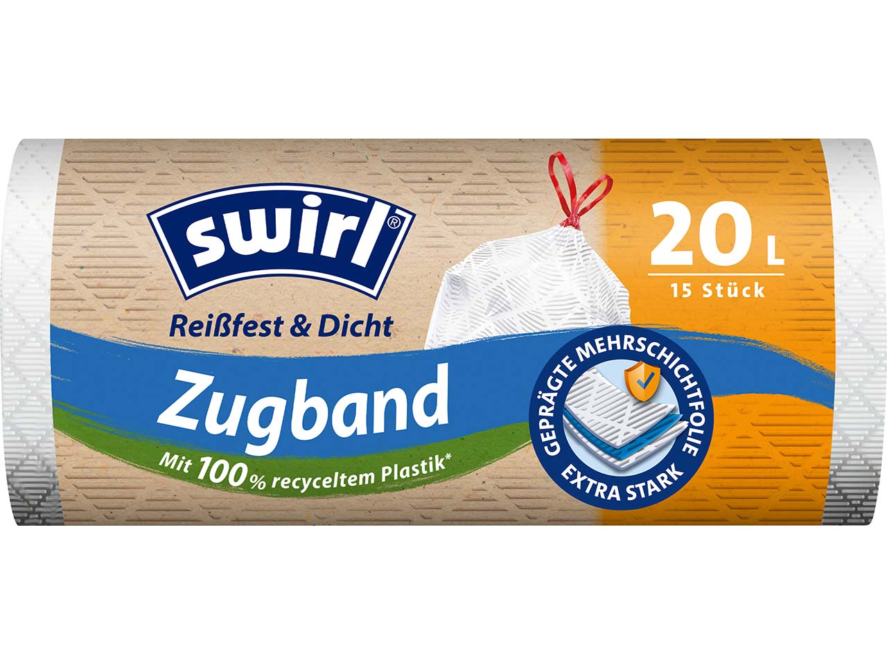 swirl Müllbeutel mit Zugband, reißfest & dicht, 20 l, 15 Stk.