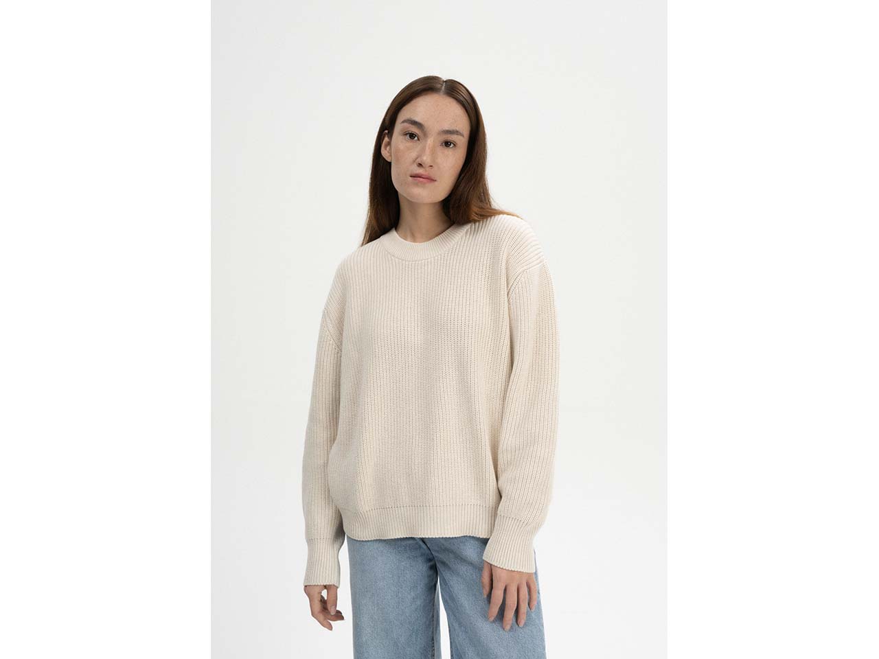 MELA Bio-Damen-Strickpullover 'ADAH' mit Rundhalsausschnitt, cream melange, Gr. M