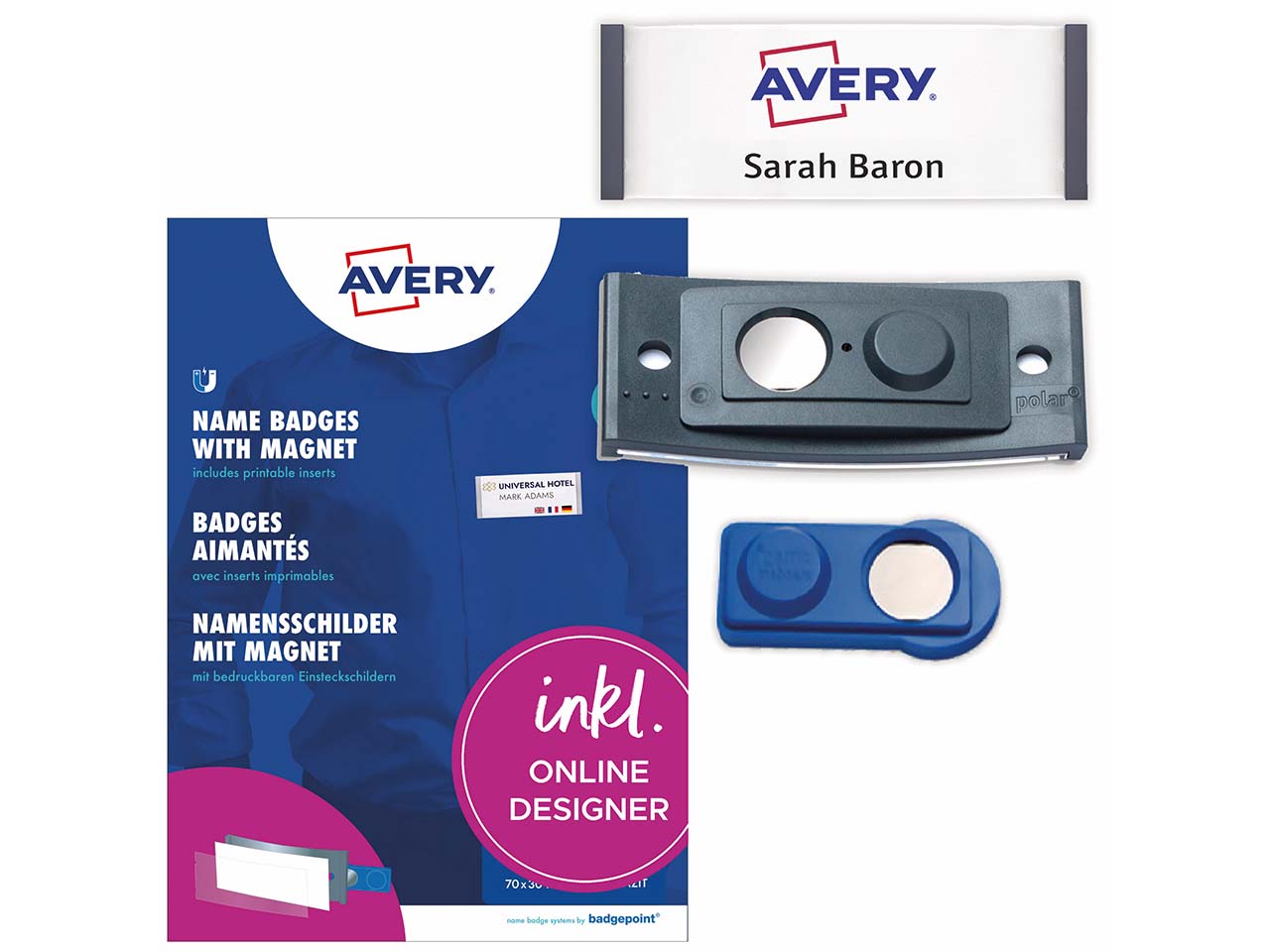 Avery Zweckform 20 Namensschilder 'Polar30' mit Magnet, anthrazit, 70 x 30 mm