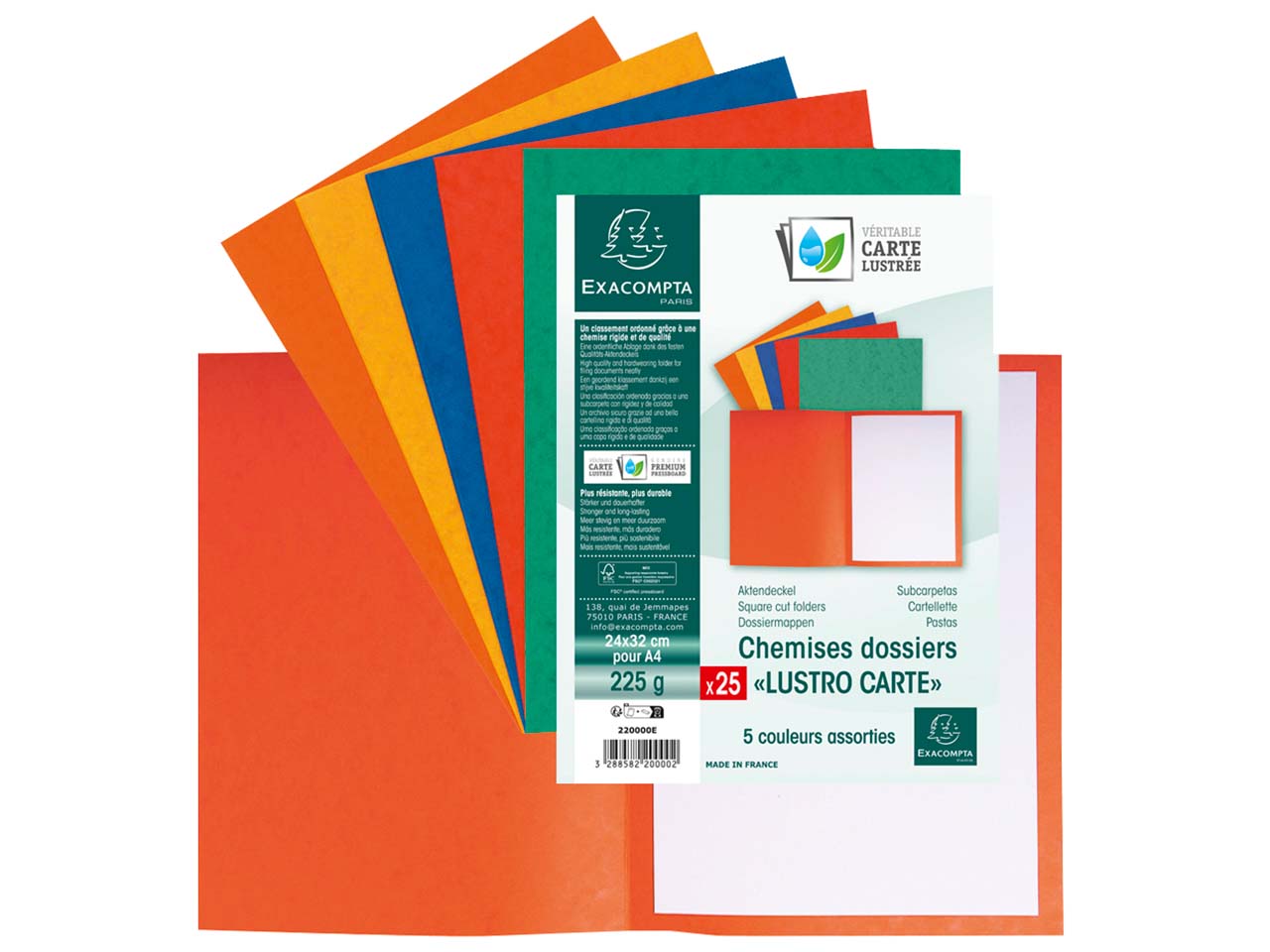 4 x 25 Exacompta Aktendeckel aus Colorspan-Karton, 225 g/m², DIN A4, sortiert