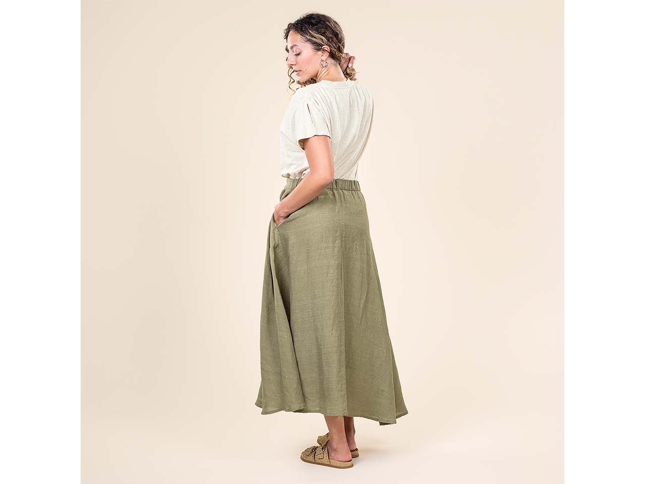 Living Crafts Damen-Midi-Rock "TOBIANA" mit flexiblem Bund, sage, Gr. 38