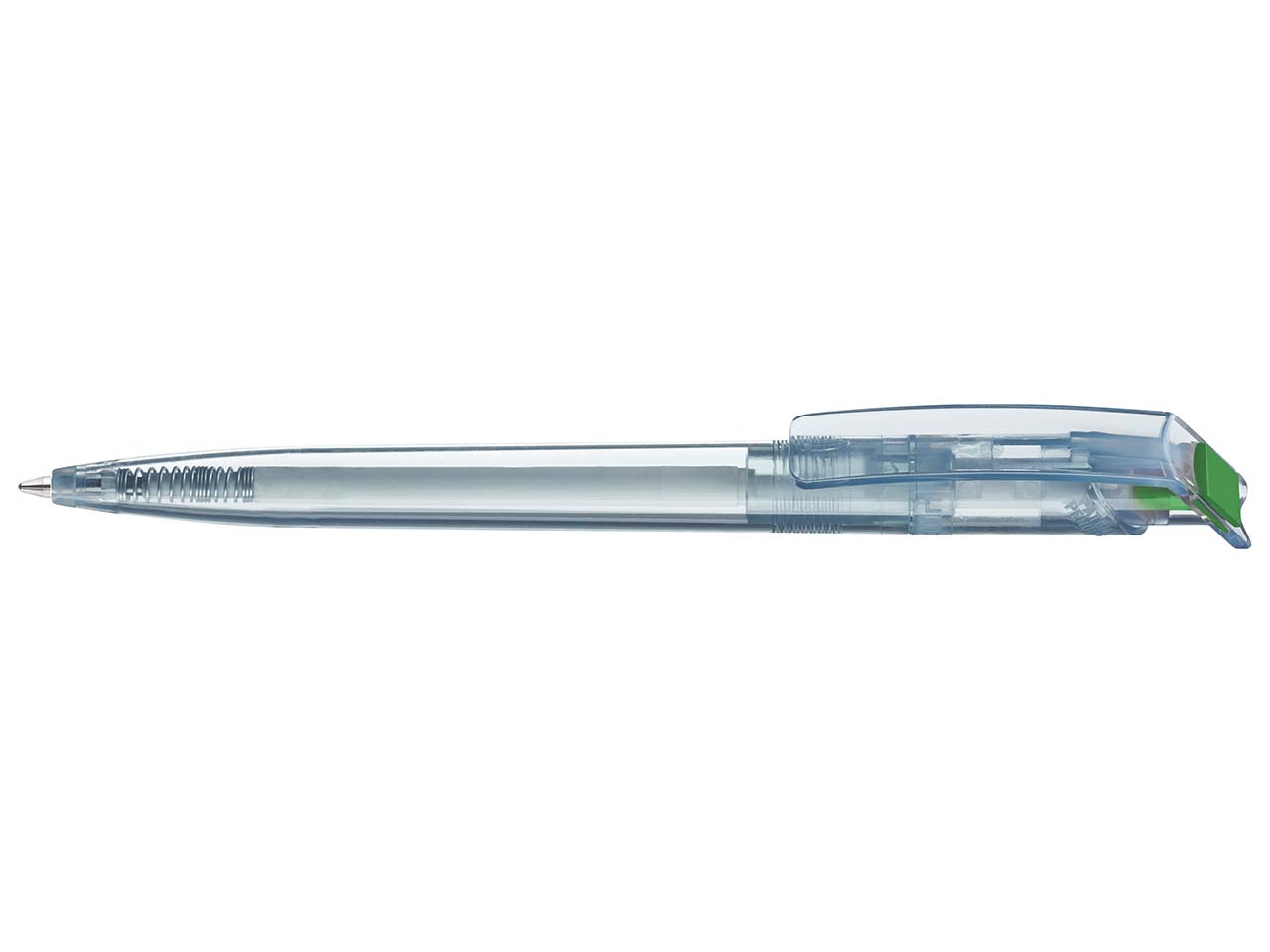 uma Kugelschreiber 'recycled PET-Pen' transparent mit buntem Clip, dunkelgrün