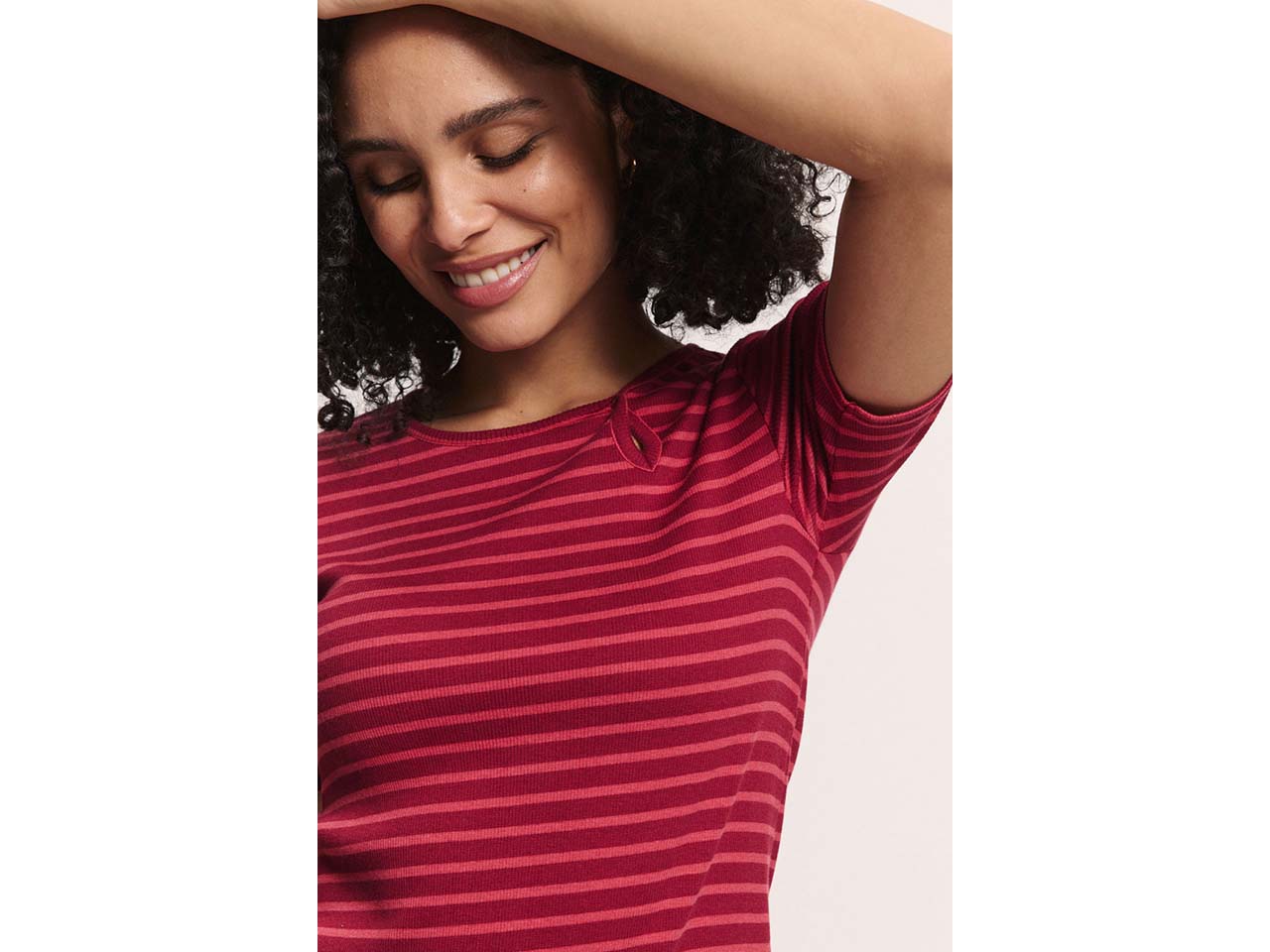tranquillo Damen-T-Shirt "Lillyy" aus Tencel-Baumwoll-Mix, stripes red, Gr. M