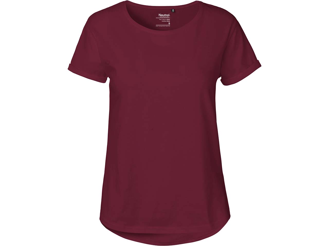 Neutral Bio-Damen-T-Shirt mit Roll-Up-Ärmeln, bordeaux, Gr. M