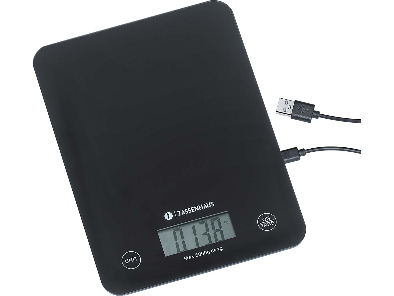 Zassenhaus Digitale Küchenwaage "BALANCE" Wiederaufladbar, inkl. USB-Ladekabel, schwarz