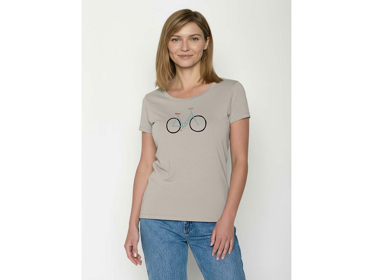 GREENBOMB Bio-Damen-T-Shirt 'Bike Freehand' mit Rundhalsausschnitt, sandstone, Gr. L