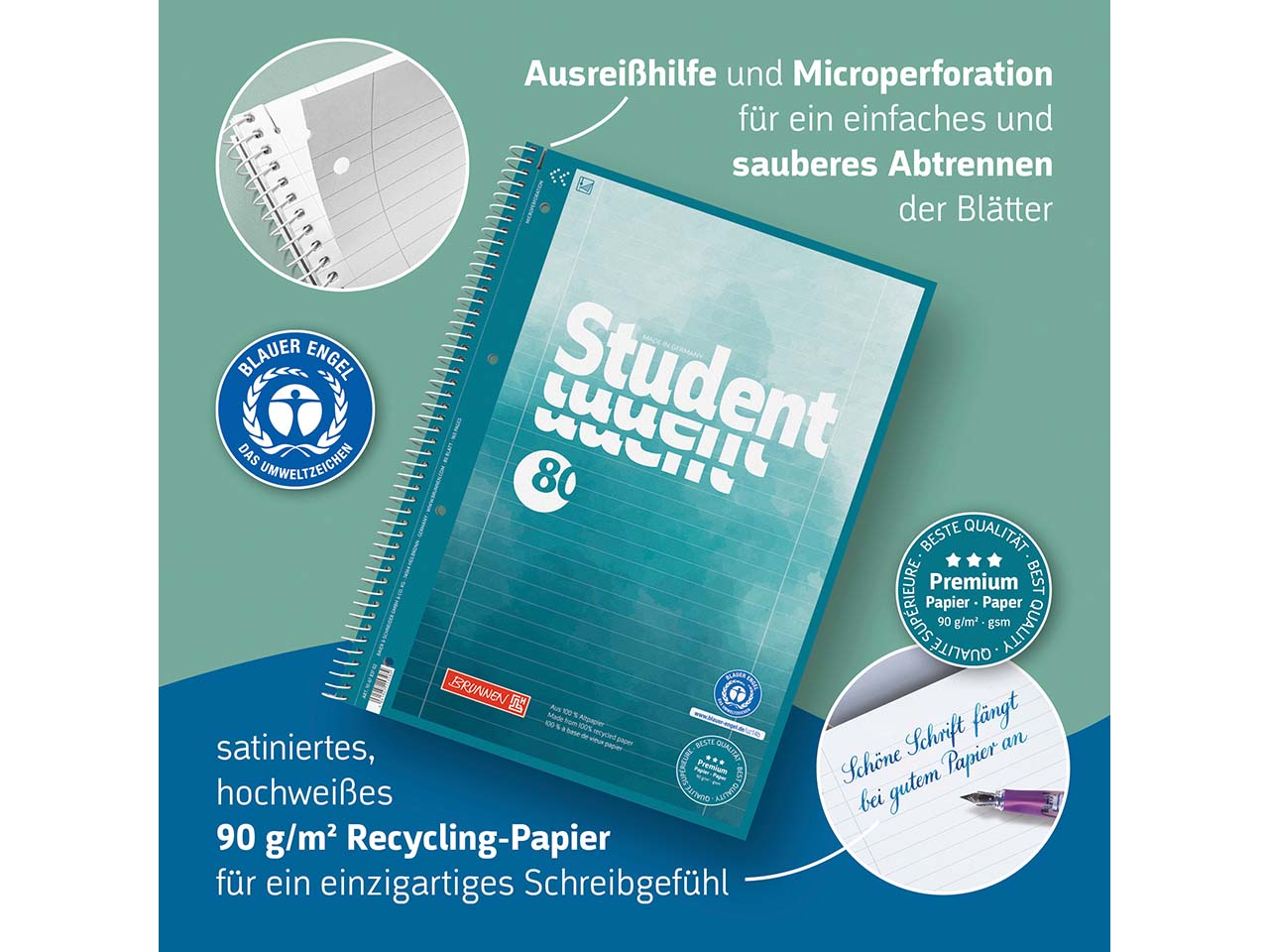 BRUNNEN Collegeblock "Premium" DIN A4 Lineatur 28, 90g/m²