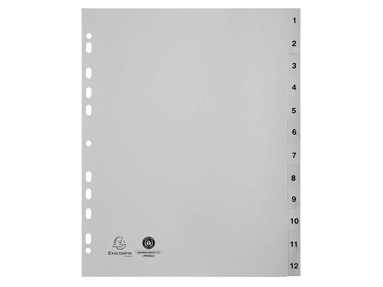 10 Exacompta Register, 12 Taben numerisch, 120 µ, DIN A4 Maxi, grau