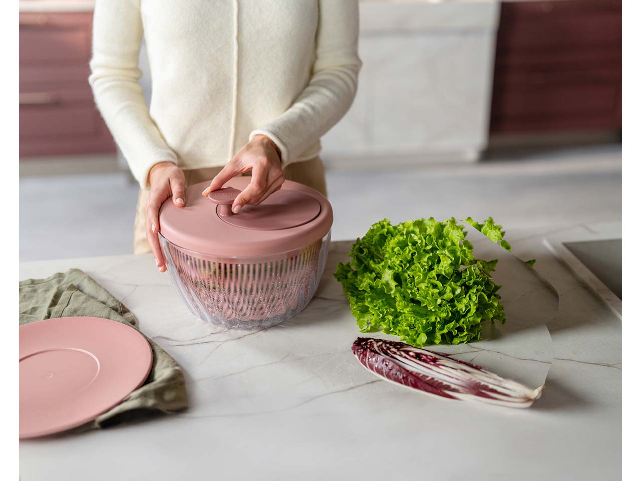 guzzini Salatschleuder "SPIN&STORE" Ø 26 cm, mauve red