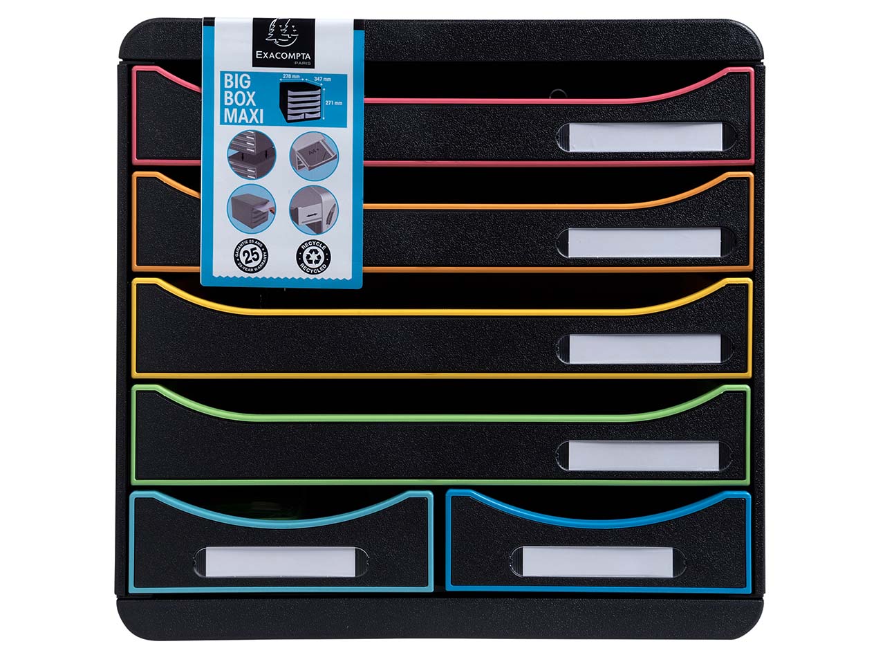 Exacompta Schubladenbox Big Box Maxi "Black Office" DIN A4+, 6 Schubladen,schwarz/harlekin