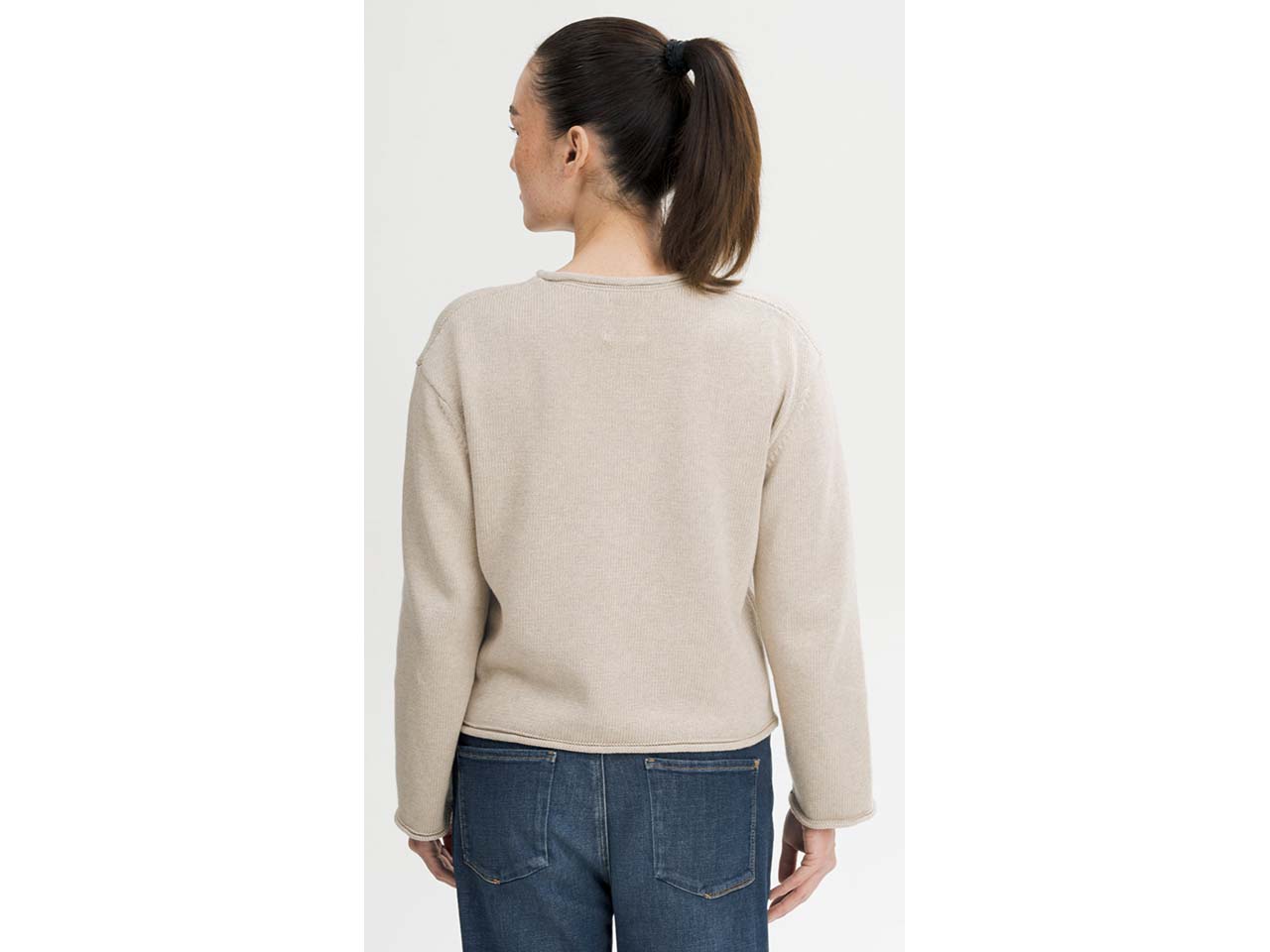 MELA Bio-Damen-Strickpullover 'GEETHA' mit Rollsaum, kiesel melange, Gr. S