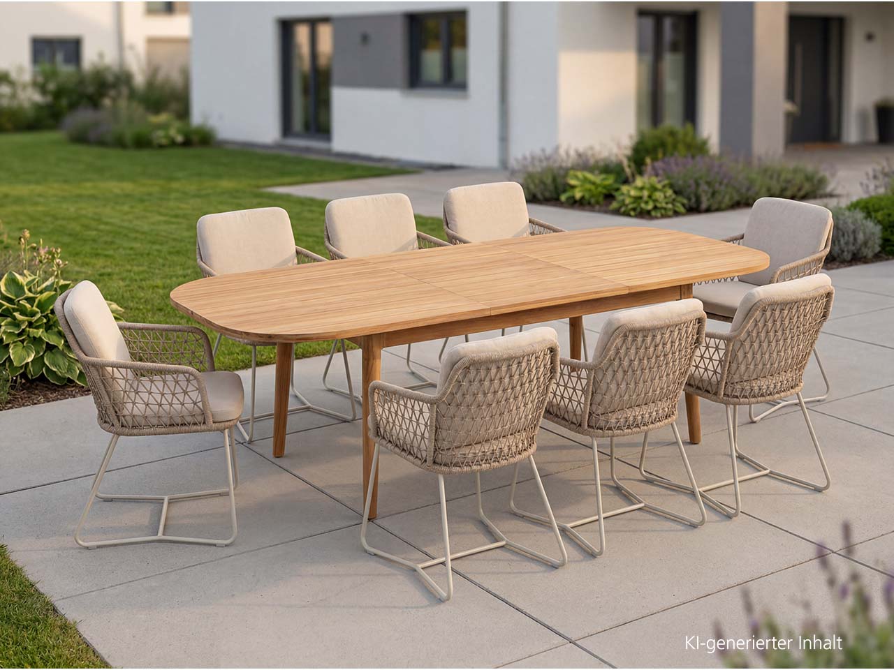 Gartenmöbel-Set "Madera & Ravello" 9-tlg. 1 Tisch 180/240 x 100 cm, 8 Sessel, teak/sand
