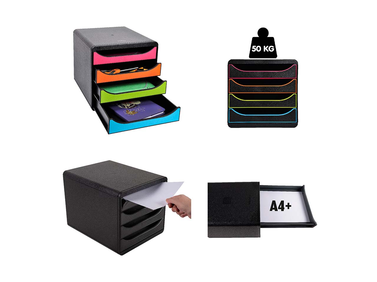 Exacompta Schubladenbox Big Box Plus "Aquarel", 347x278x267 mm, DIN A4+, 4 Schubladen