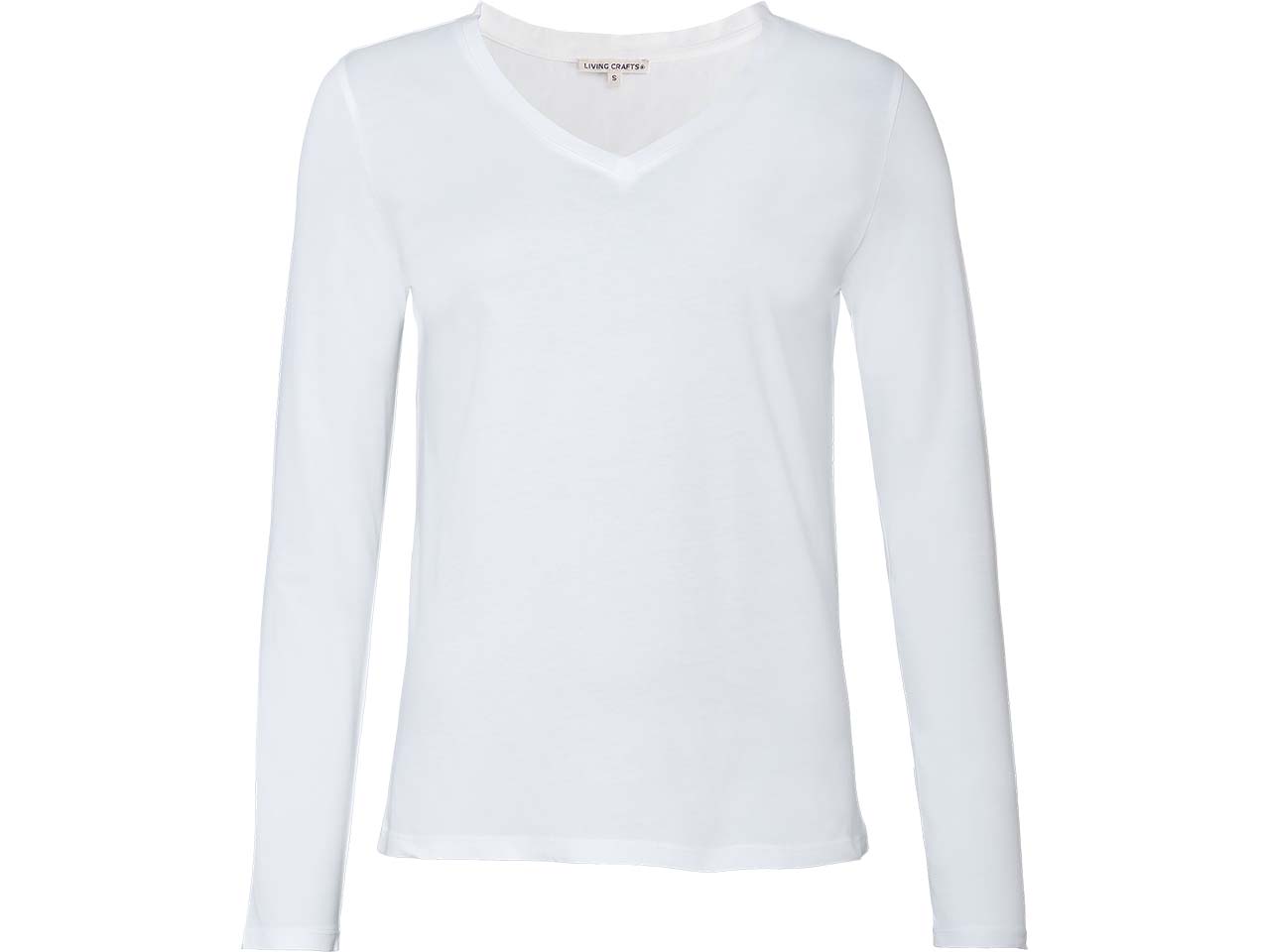 Living Crafts Bio-Damen-Langarmshirt "TARANA" mit V-Ausschnitt, white, Gr. XL