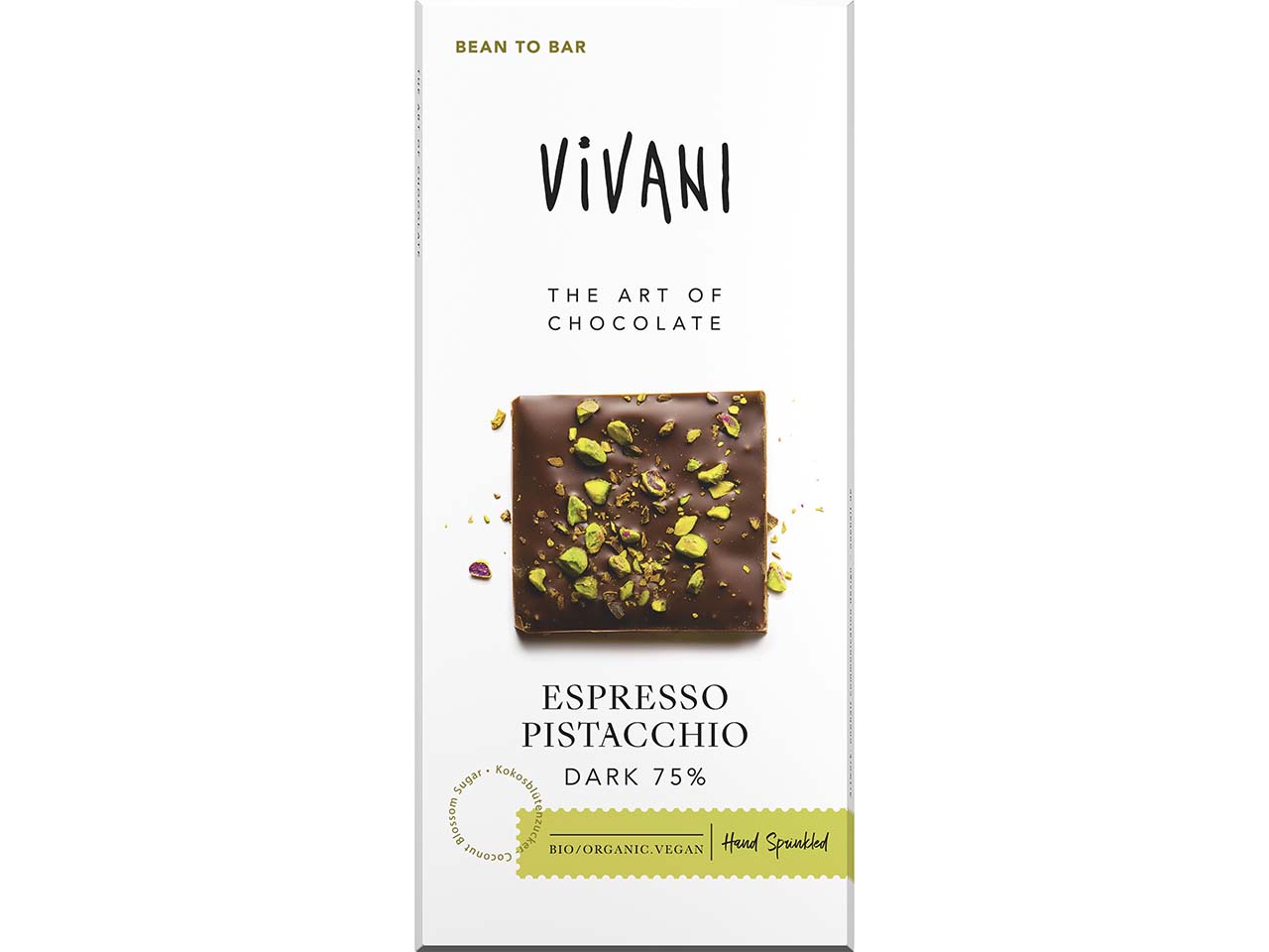 VIVANI Bio-Zartbitter-Schokolade "Espresso Pistacchio" 75 % Kakao, vegan, 80 g